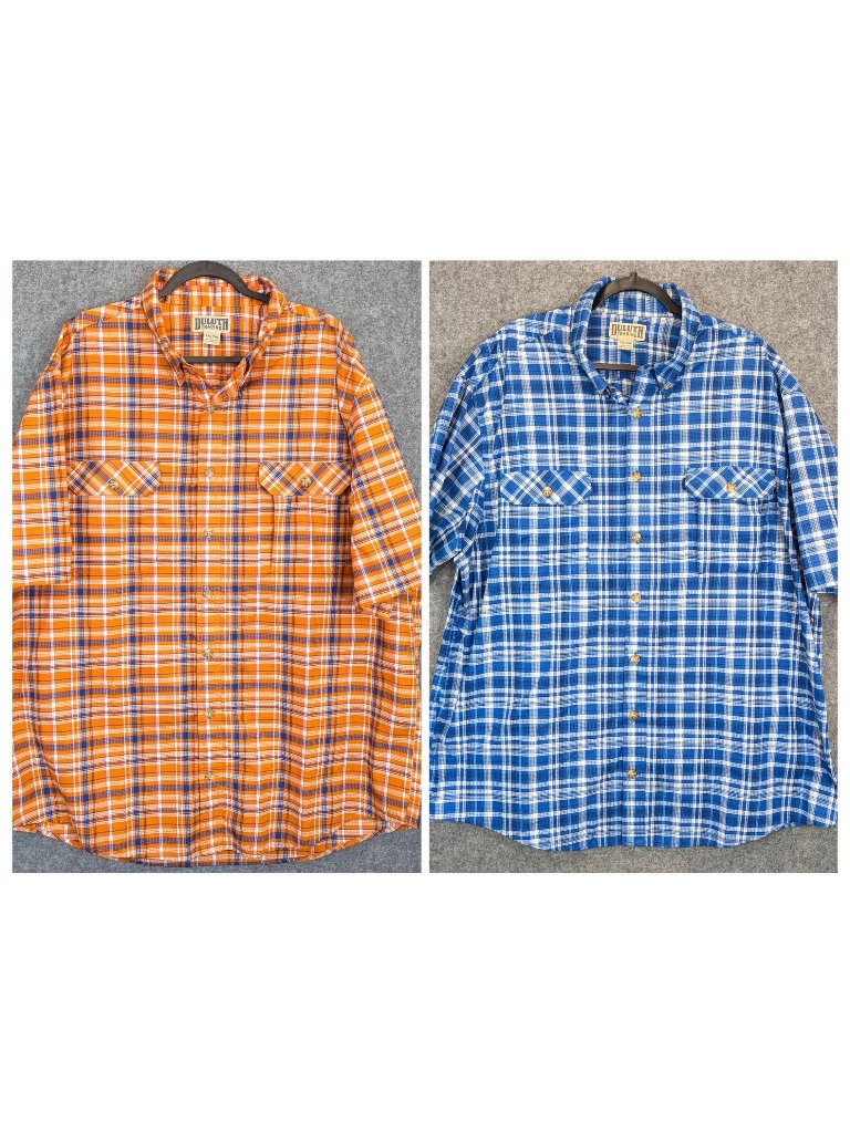 Lot Of 2 Duluth Trading Mens 2xl Tall Plaid Short Sleeve Button Up Shirts